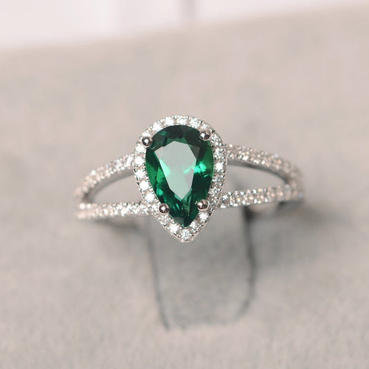 2 CT Pear Cut Emerald Diamond 925 Sterling Silver Halo Women Wedding Ring