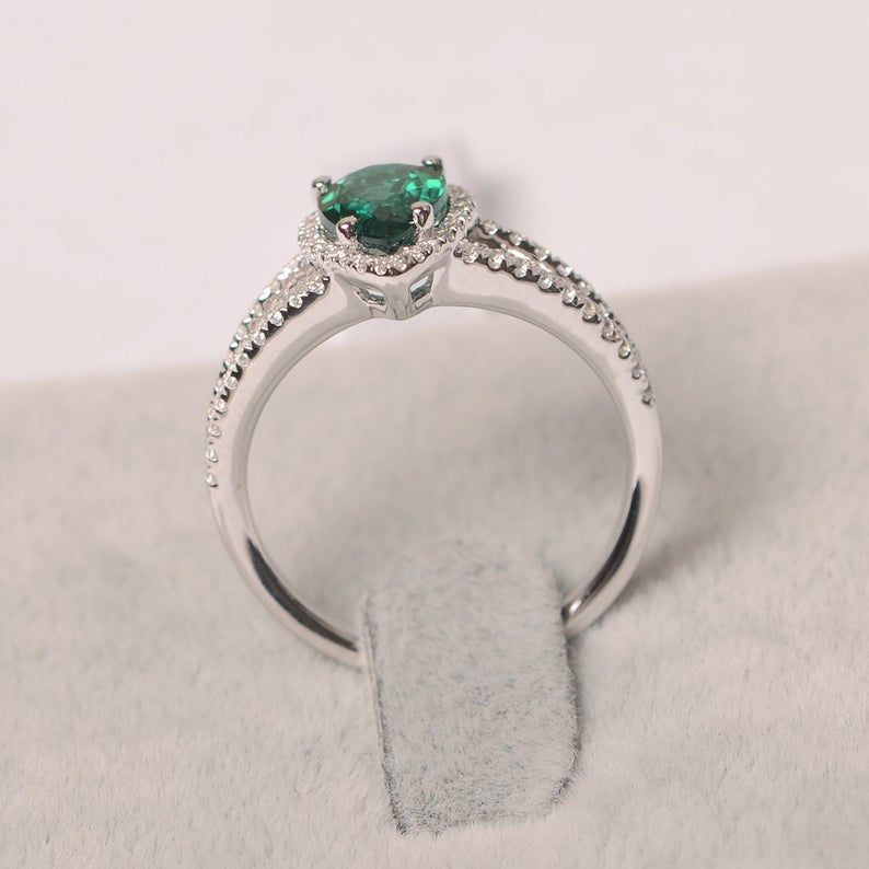 2 CT Pear Cut Emerald Diamond 925 Sterling Silver Halo Women Wedding Ring