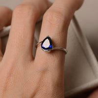 1.00 Ct Pear Cut Blue Sapphire 925 Sterling Silver Solitaire September Birthstone Ring