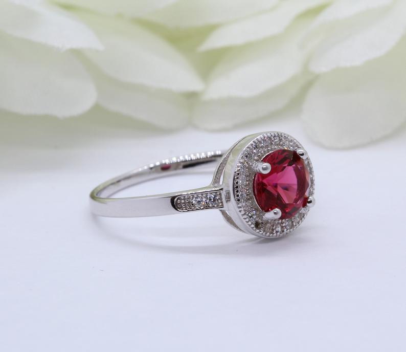 1 CT Round Cut Tourmaline & CZ Diamond 925 Sterling Silver Halo Engagement Ring