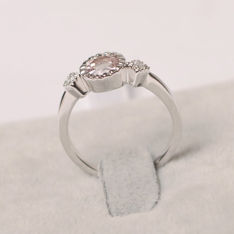 1.20 Ct Round Cut Pink Morganite & White CZ Three-Stone Promise Ring In 925 Sterling Silver