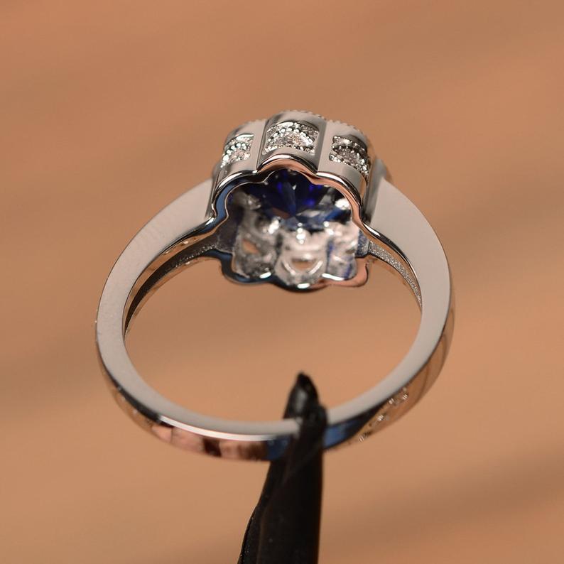 1.25 Ct Round Cut Blue Sapphire Floral Anniversary Gift Ring In 925 Sterling Silver