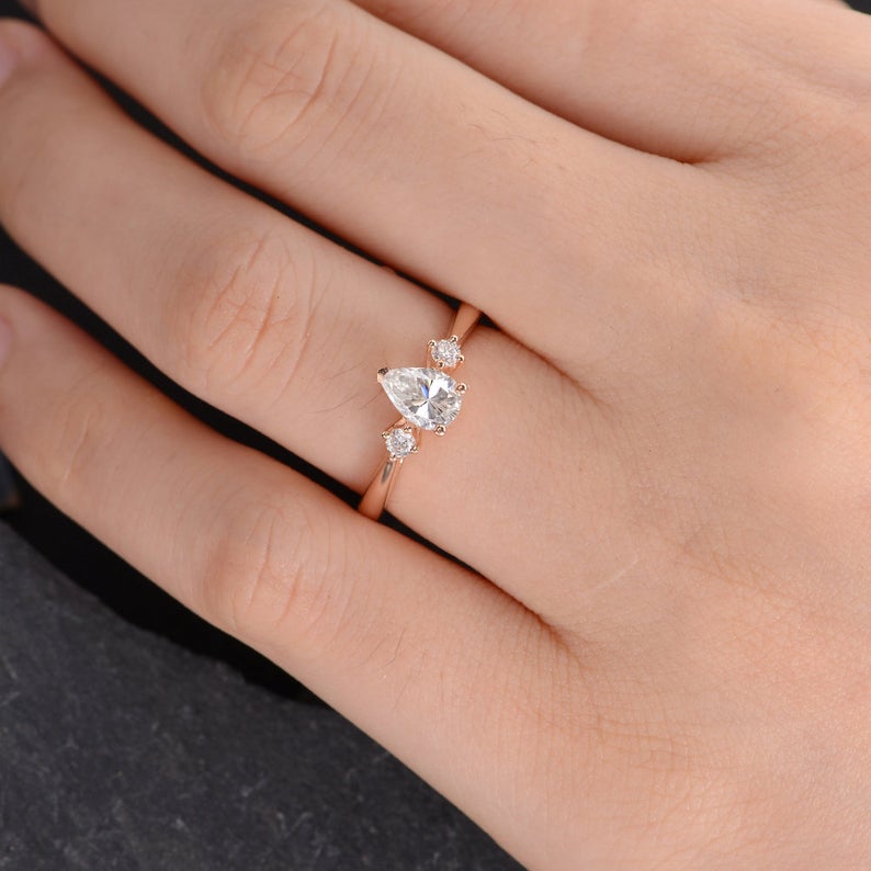 2.50 Ct Pear Cut Rose Gold Over On 925 Sterling Silver Three-Stone Promise Ring