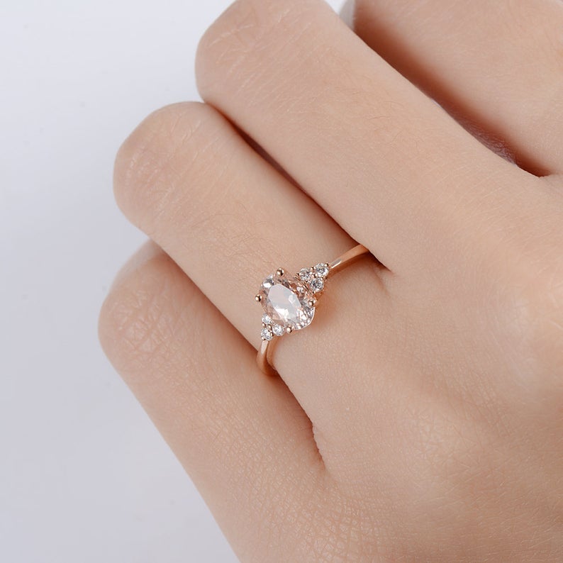 1 CT Oval Cut Morganite Diamond Rose Gold Over On 925 Sterling Silver Engagement Ring