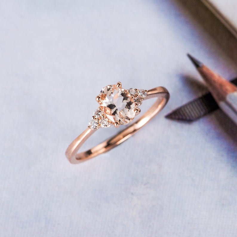 1 CT Oval Cut Morganite Diamond Rose Gold Over On 925 Sterling Silver Engagement Ring