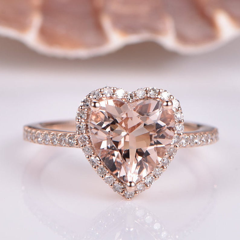 3 CT Heart Cut Morganite Diamond 925 Sterling Silver Halo Anniversary Ring Gift For Women