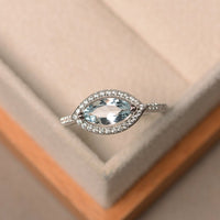 1 CT Marquise Cut Aquamarine Diamond 925 Sterling Silver Halo Promise Ring