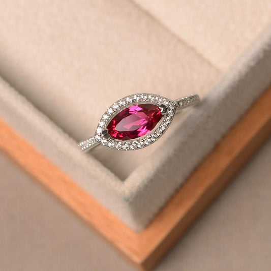 1.50 CT Marquise Cut Pink Ruby 925 Sterling Silver Halo Anniversary Gift Ring For Her