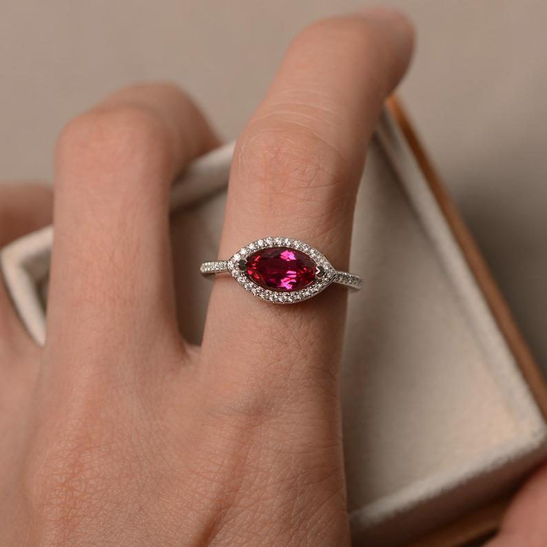 1.50 CT Marquise Cut Pink Ruby 925 Sterling Silver Halo Anniversary Gift Ring For Her