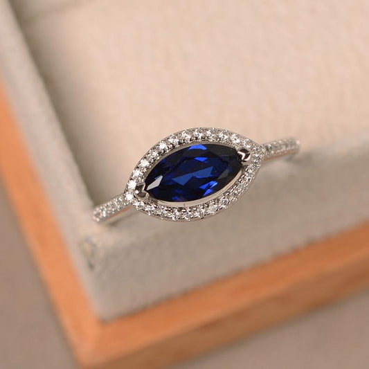 1.50 Ct Marquise Cut Blue Sapphire Halo Engagement Ring In 925 Sterling Silver - atjewels.in