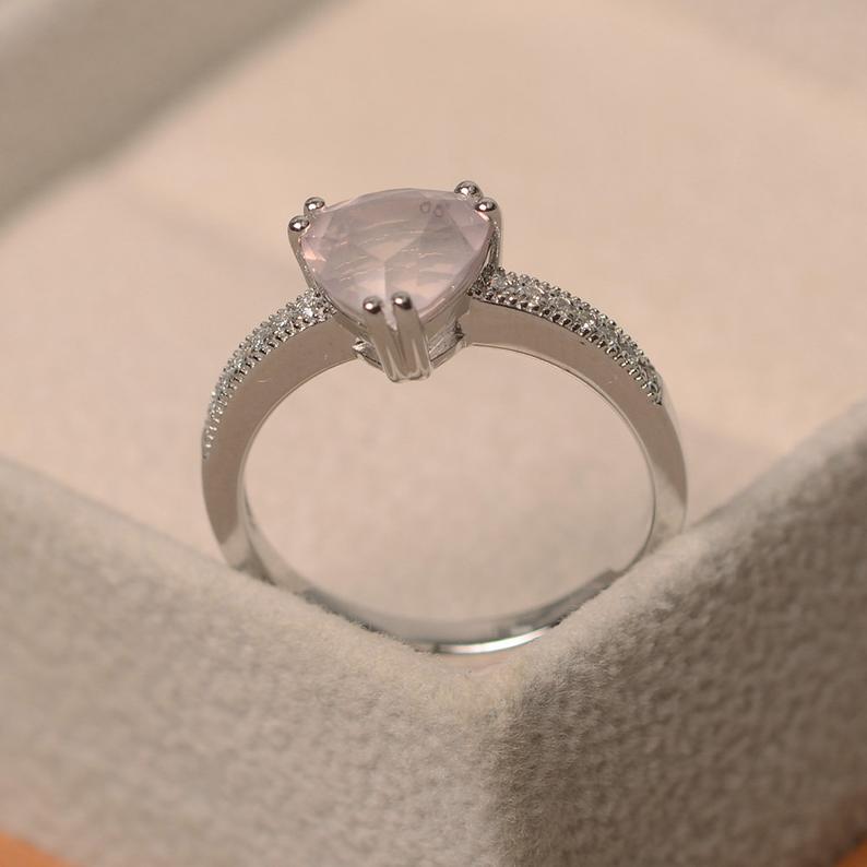 2.00 Ct Trillion Cut Pink Quartz 925 Sterling Silver Solitaire W/Accents Engagement Ring - atjewels.in