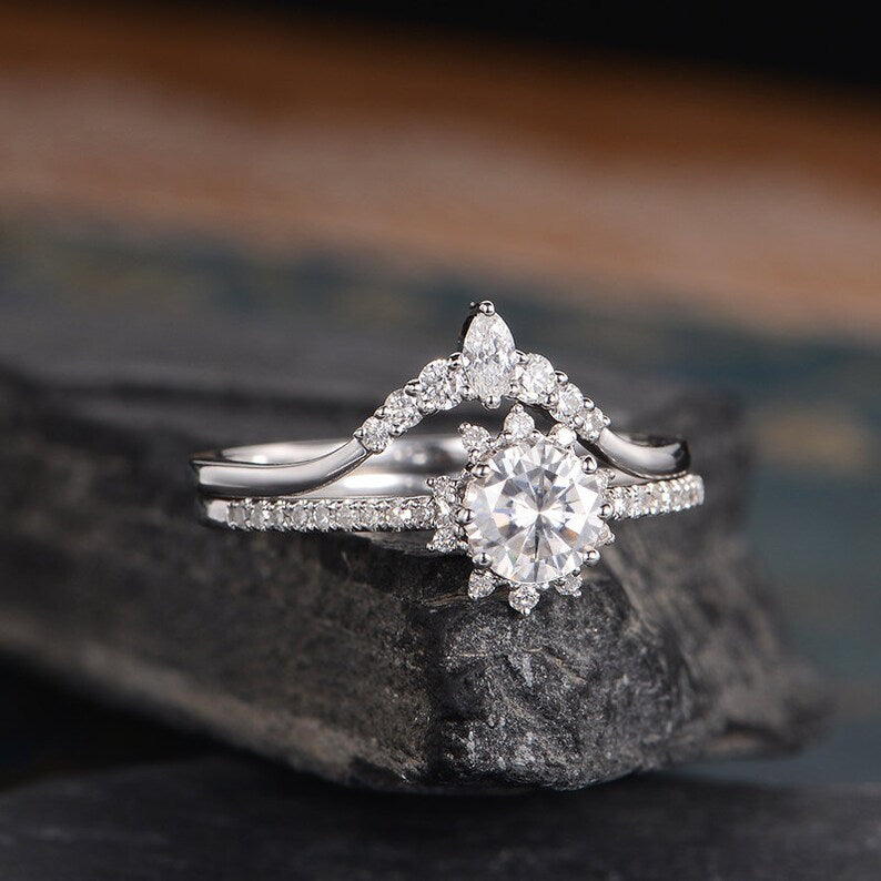 3.20 Ct Round Cut White Topaz 925 Sterling Silver Engagement Wedding Bridal Ring Set
