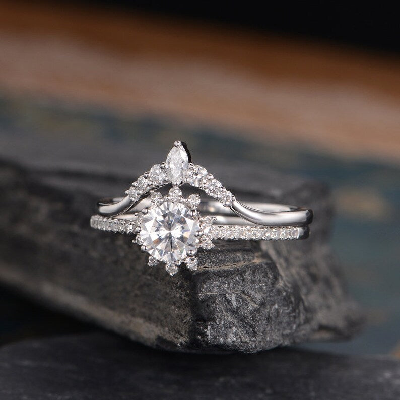 3.20 Ct Round Cut White Topaz 925 Sterling Silver Engagement Wedding Bridal Ring Set