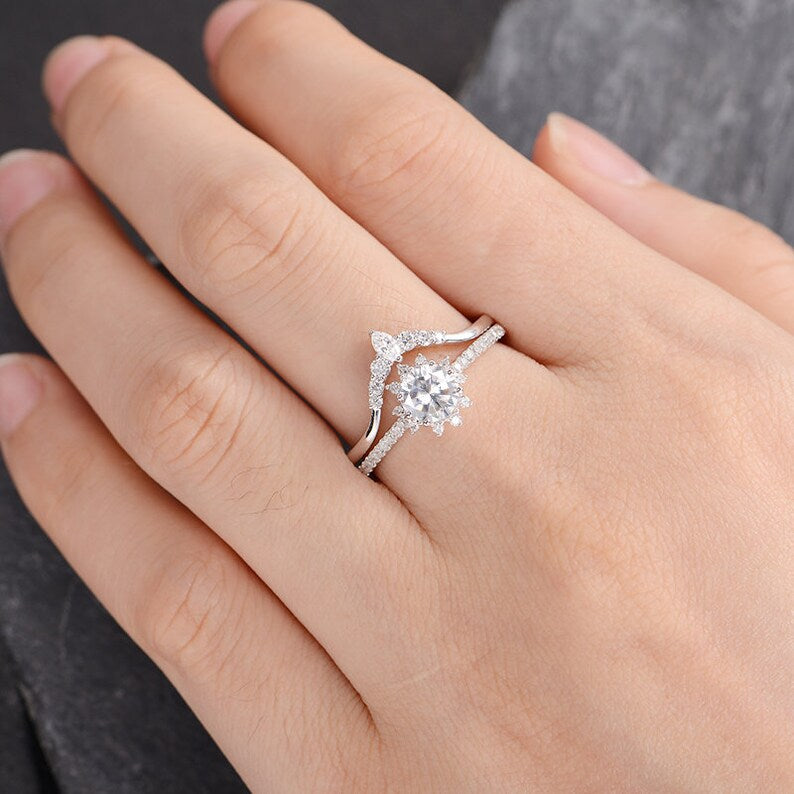 3.20 Ct Round Cut White Topaz 925 Sterling Silver Engagement Wedding Bridal Ring Set