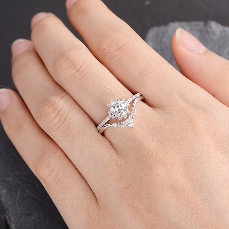 3.20 Ct Round Cut White Topaz 925 Sterling Silver Engagement Wedding Bridal Ring Set