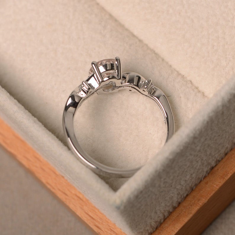1.20 Ct Oval Cut Morganite 925 Sterling Silver Wave Shank Solitaire Promise Ring