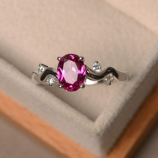 1.75 Ct Oval Cut Pink Ruby 925 Sterling Silver Solitaire Wave Shank Anniversary Gift Ring