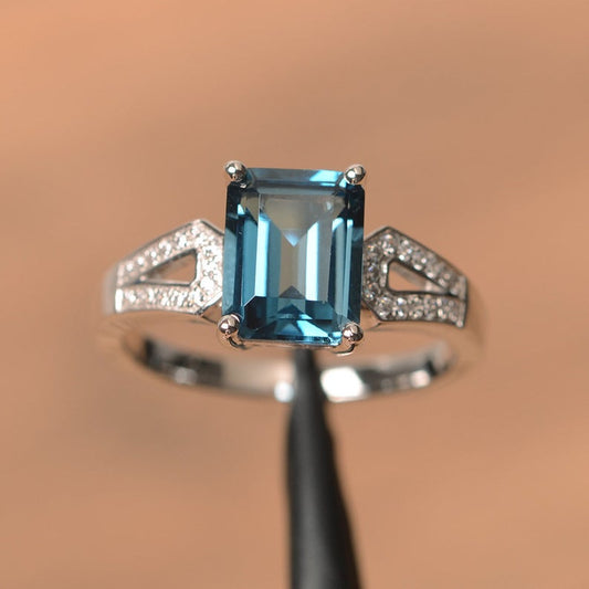 2.00 Ct Emerald Cut London Blue Topaz 925 Sterling Silver Solitaire W/Accents Engagement ring
