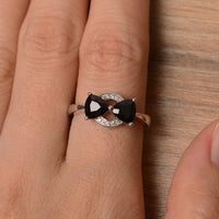 1.75 Ct Trillion Cut Black Diamond 925 Sterling Silver Unique Bow Style Promise Gift Ring