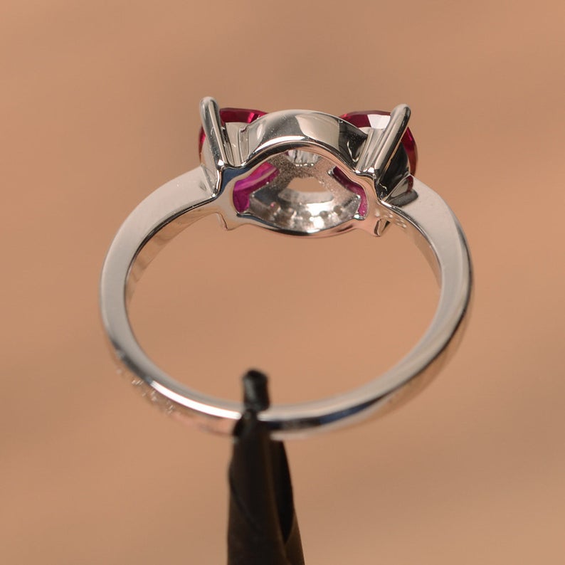 1.75 Ct Trillion Cut Red Ruby 925 Sterling Silver Pretty Bow Style Promise Gift Ring For Her