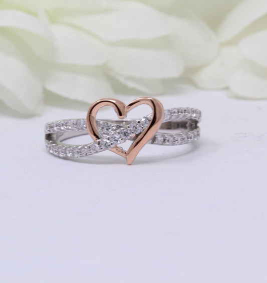 1.50 Ct Round Cut Diamond Two Tone 925 Sterling Silver Crisscross Crossover Promise Heart Ring