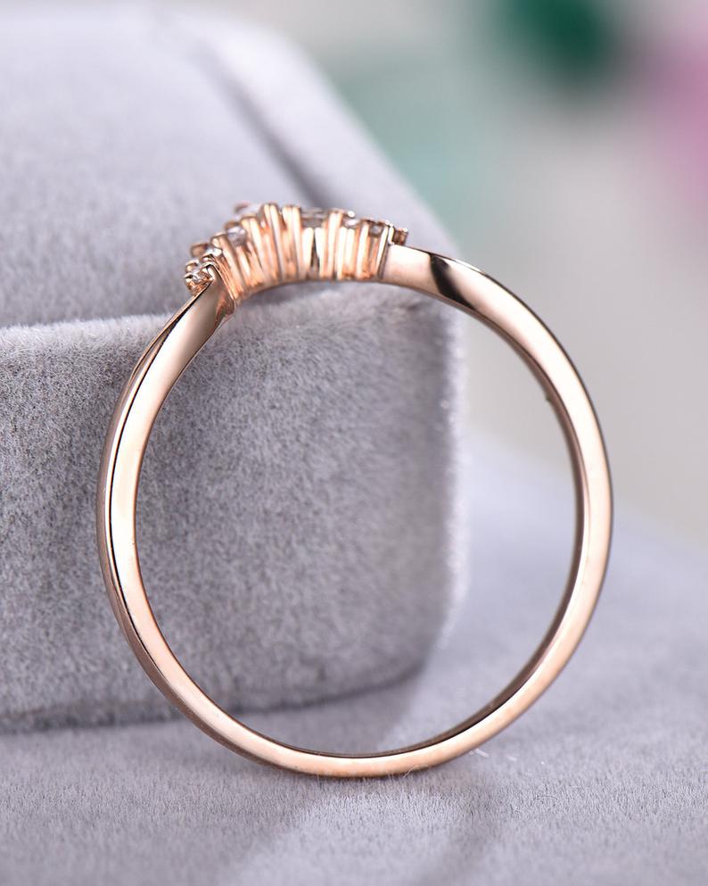 0.75 CT Marquise & Round Cut White CZ Rose Gold Over On 925 Sterling Silver Curved Wedding Band Ring