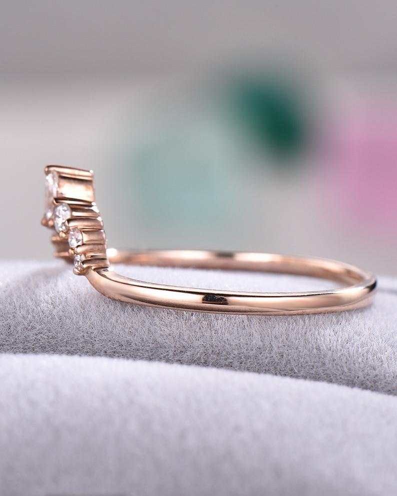 0.75 CT Marquise & Round Cut White CZ Rose Gold Over On 925 Sterling Silver Curved Wedding Band Ring
