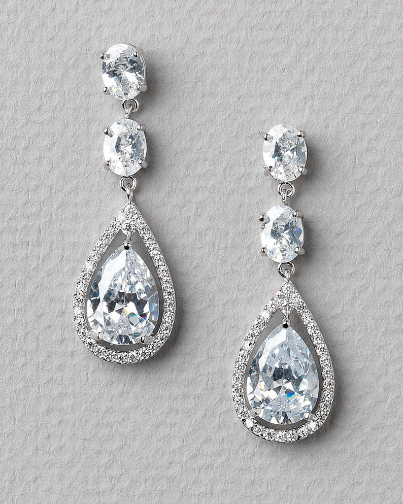 3.50 Ct Pear & Oval Cut Diamond Engagement Wedding Dangle Earrings In 925 Sterling Silver