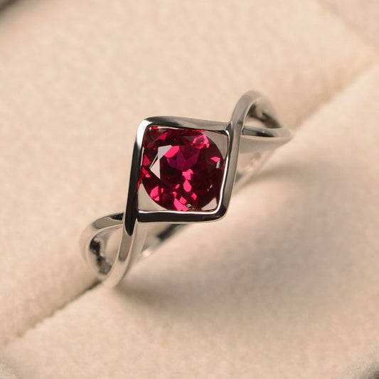 1.00 Ct Round Cut Red Ruby 925 Sterling Silver Infinity Anniversary/Promise Gift Ring