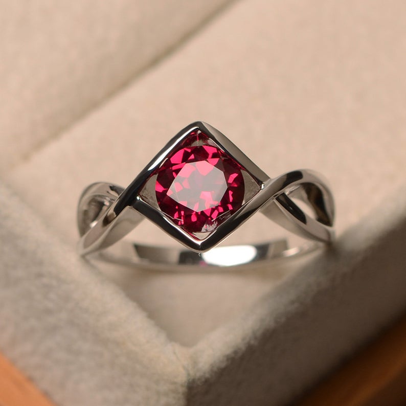 1.00 Ct Round Cut Red Ruby 925 Sterling Silver Infinity Anniversary/Promise Gift Ring