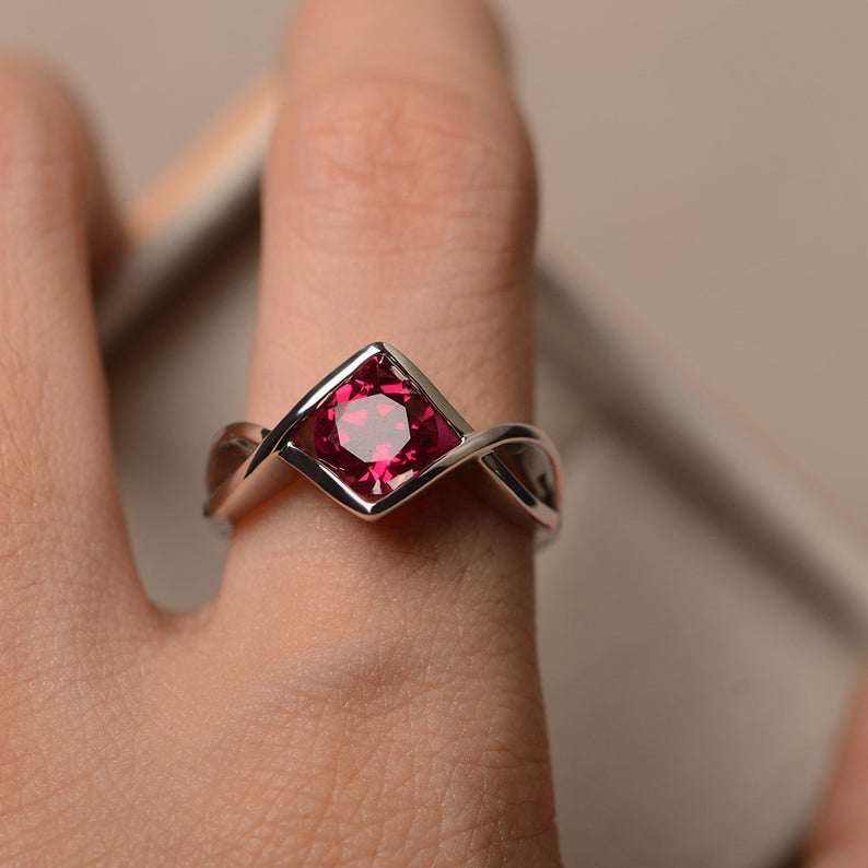 1.00 Ct Round Cut Red Ruby 925 Sterling Silver Infinity Anniversary/Promise Gift Ring