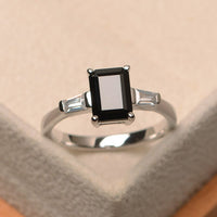 2.25 Ct Emerald Cut Black Diamond 925 Sterling Silver Three-Stone Anniversary Ring