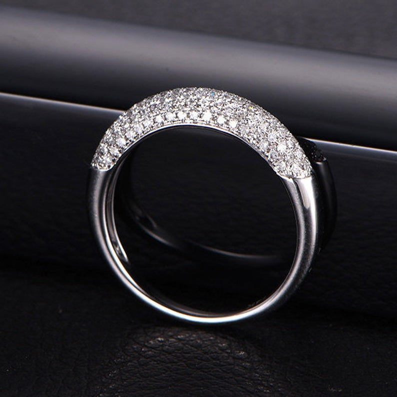 1.20 Ct Brilliant Cut Round Diamond Half Eternity Wedding Band Ring In 925 Sterling Silver