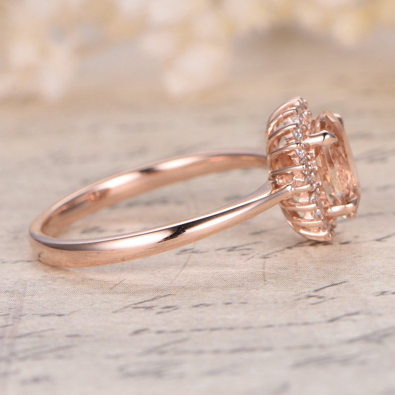1.50 Ct Oval Cut Peach Morganite Rose Gold Over On 925 Sterling Silver Halo Engagement Ring
