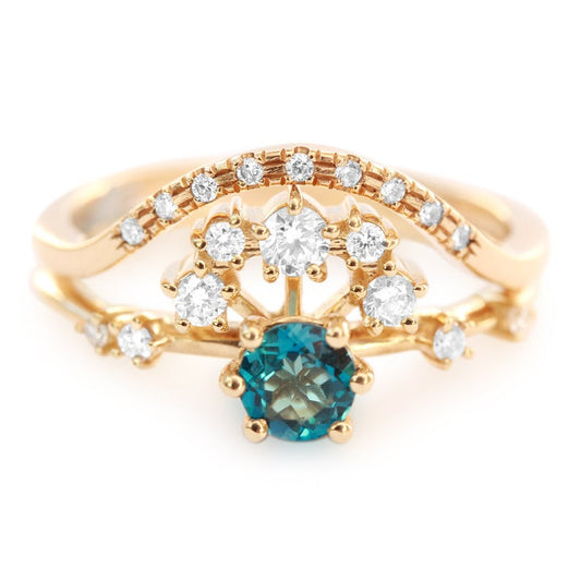 1 CT Round Cut Blue Topaz & Diamond 925 Sterling Silver Halo Unique November Birthstone Engagement Ring Set