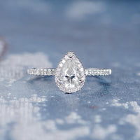 1 CT Pear Cut Diamond 925 Sterling Silver Halo Anniversary Ring