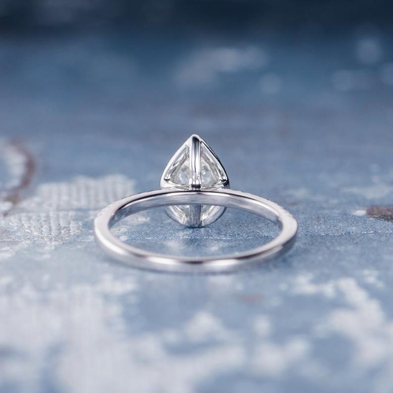 1 CT Pear Cut Diamond 925 Sterling Silver Halo Anniversary Ring