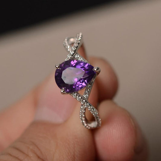 1.75 Ct Pear Cut Purple Amethyst Infinity Band Promise Ring In 925 Sterling Silver
