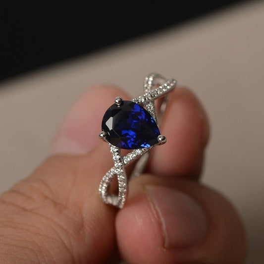 2.10 Ct Pear Cut Blue Sapphire 925 Sterling Silver Infinity Promise/Engagement Ring