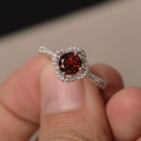 1.50 Ct Round Cut Red Garnet 925 Sterling Silver Halo Anniversary Gift Ring