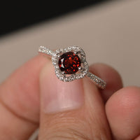 1 CT Round Cut Red Garnet Diamond 925 Sterling Silver Halo Promise Ring for Her