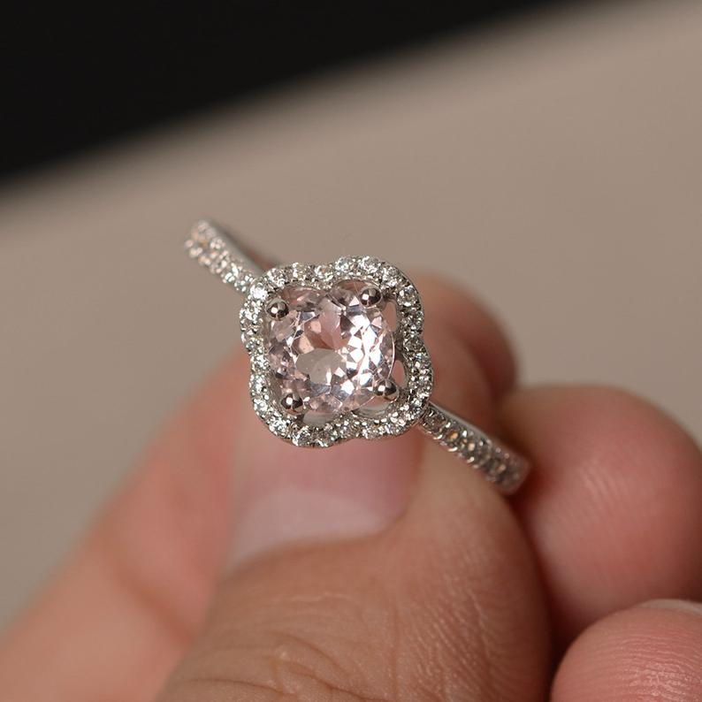 1.20 CT Round Cut Morganite & White CZ 925 Sterling Silver Pretty Engagement Ring