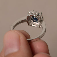 1.75 Ct Round Cut Blue Sapphire Square Halo Engagement Ring In 925 Sterling Silver