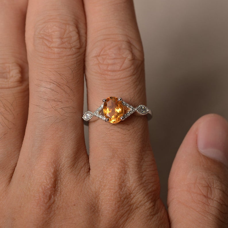 1.50 Ct Oval Cut Yellow Citrine 925 Sterling Silver Infinity Engagement Ring