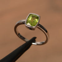 1.00 Ct Cushion Cut Peridot Bezel Set August Birthstone Ring In 925 Sterling Silver