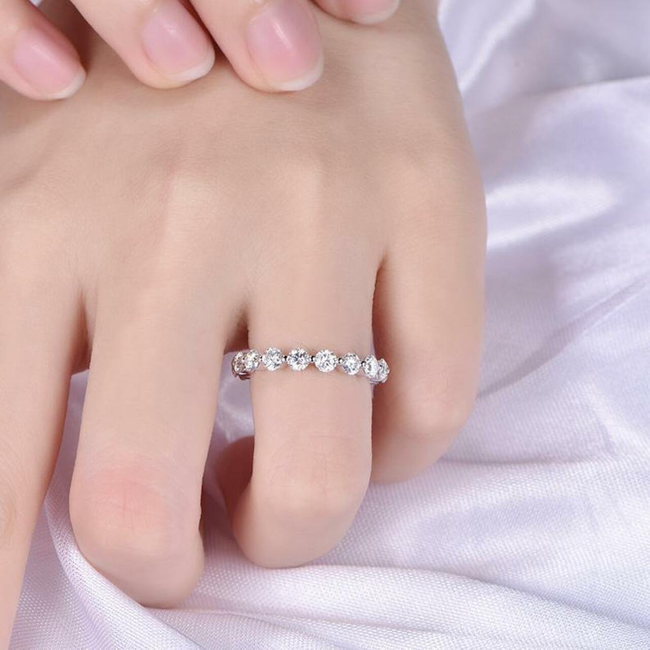 0.25 CT Round Cut Diamond 925 Sterling Silver Full Eternity Wedding Band Ring