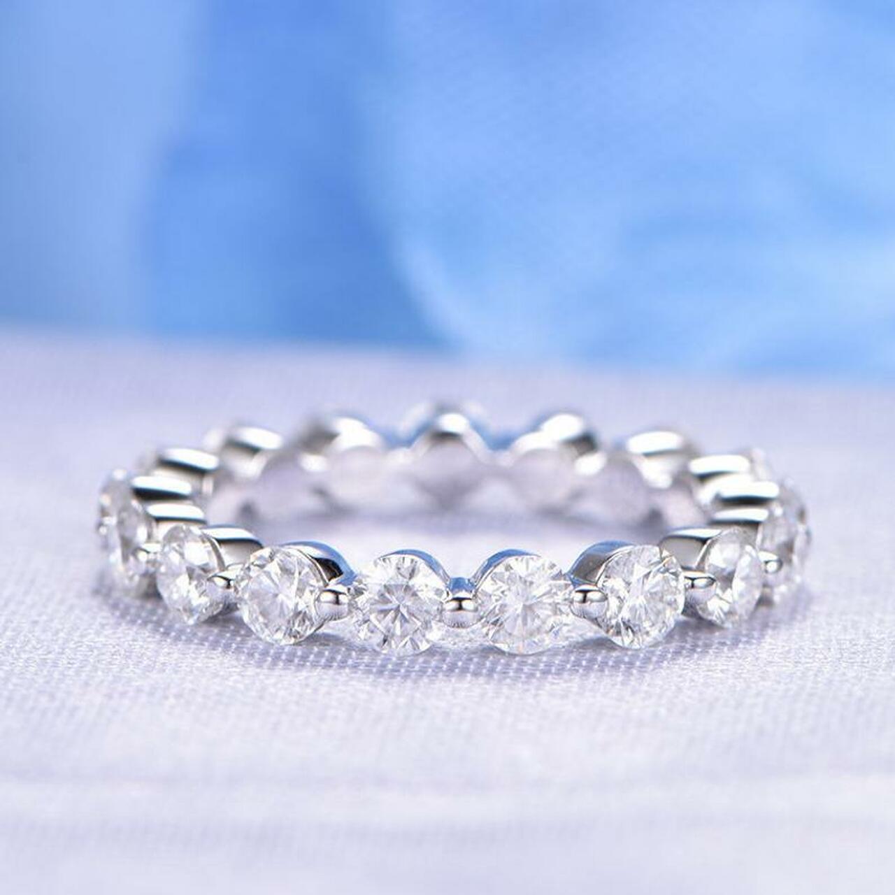 0.25 CT Round Cut Diamond 925 Sterling Silver Full Eternity Wedding Band Ring