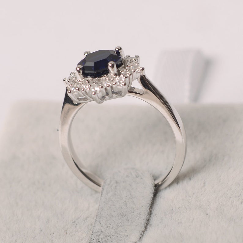 2.10 Ct Asscher Cut Blue Sapphire Diamond 925 Sterling Silver Floral Ring For Her - atjewels.in