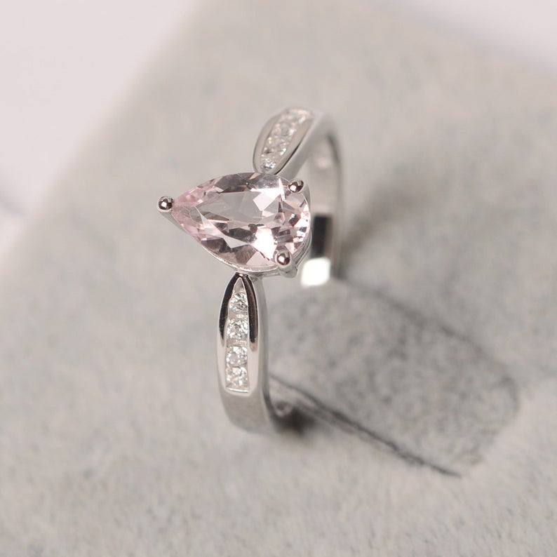 1.20 Ct Pear Cut Pink Morganite 925 Sterling Silver Solitaire W/Accents Engagement Ring