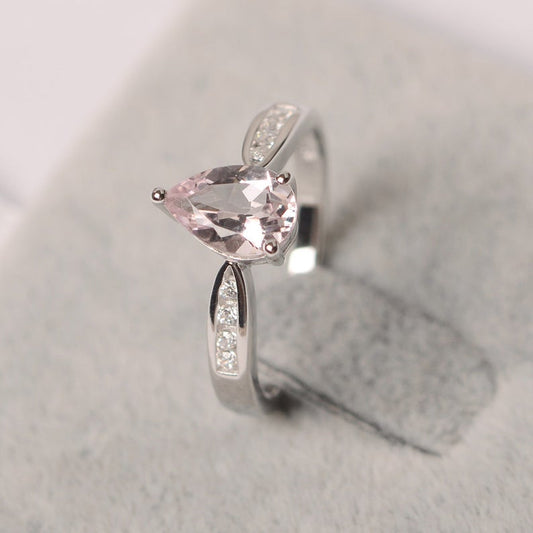 1.20 Ct Pear Cut Pink Morganite 925 Sterling Silver Solitaire W/Accents Engagement Ring